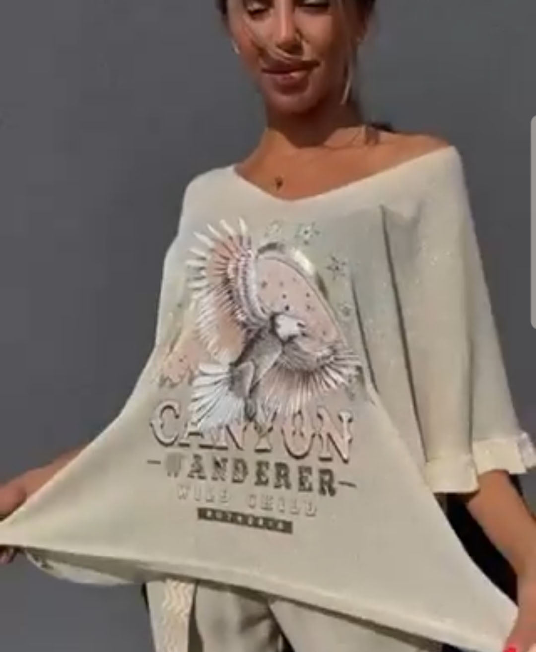 Beige Gold Oversize Short Sleeve Canyon Jumper