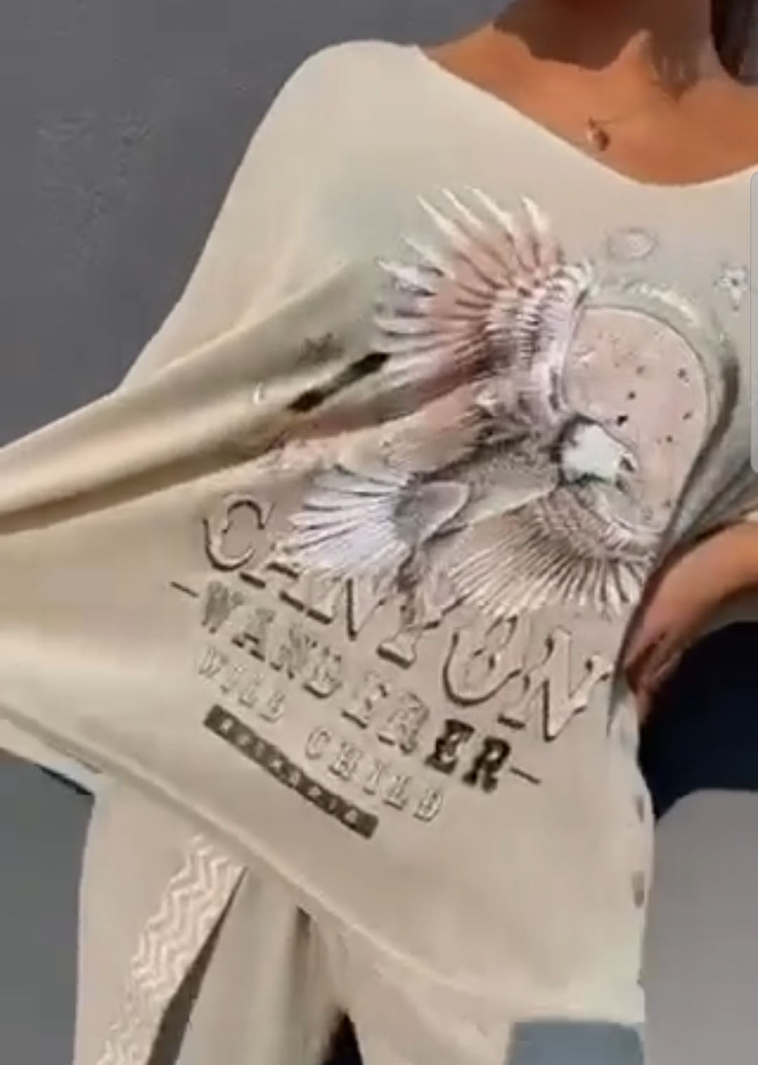 Beige Gold Oversize Short Sleeve Canyon Jumper