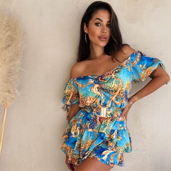 Blue Verso Print Off Shoulder EXCELLENCE Playsuit One Size