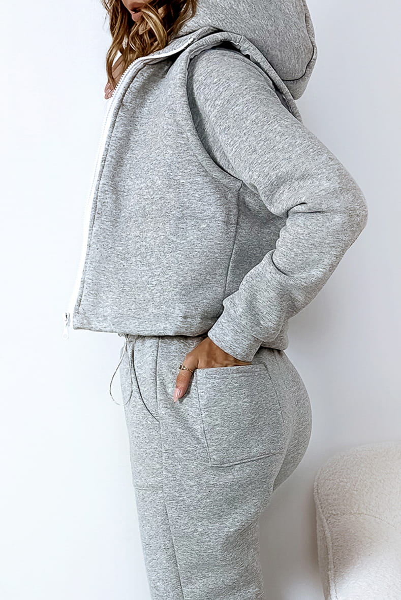 Grey Three Piece Tracksuit With Crop Gilet