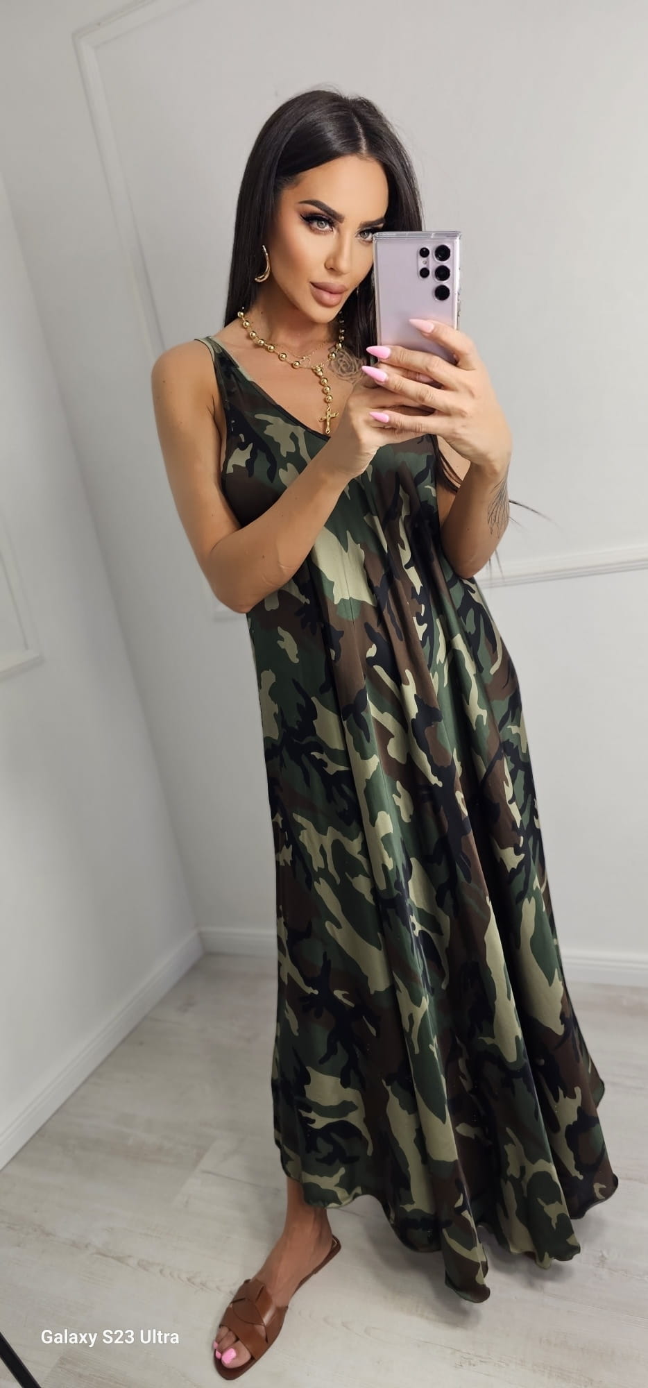 Camouflage Cami A-line Maxi Dress