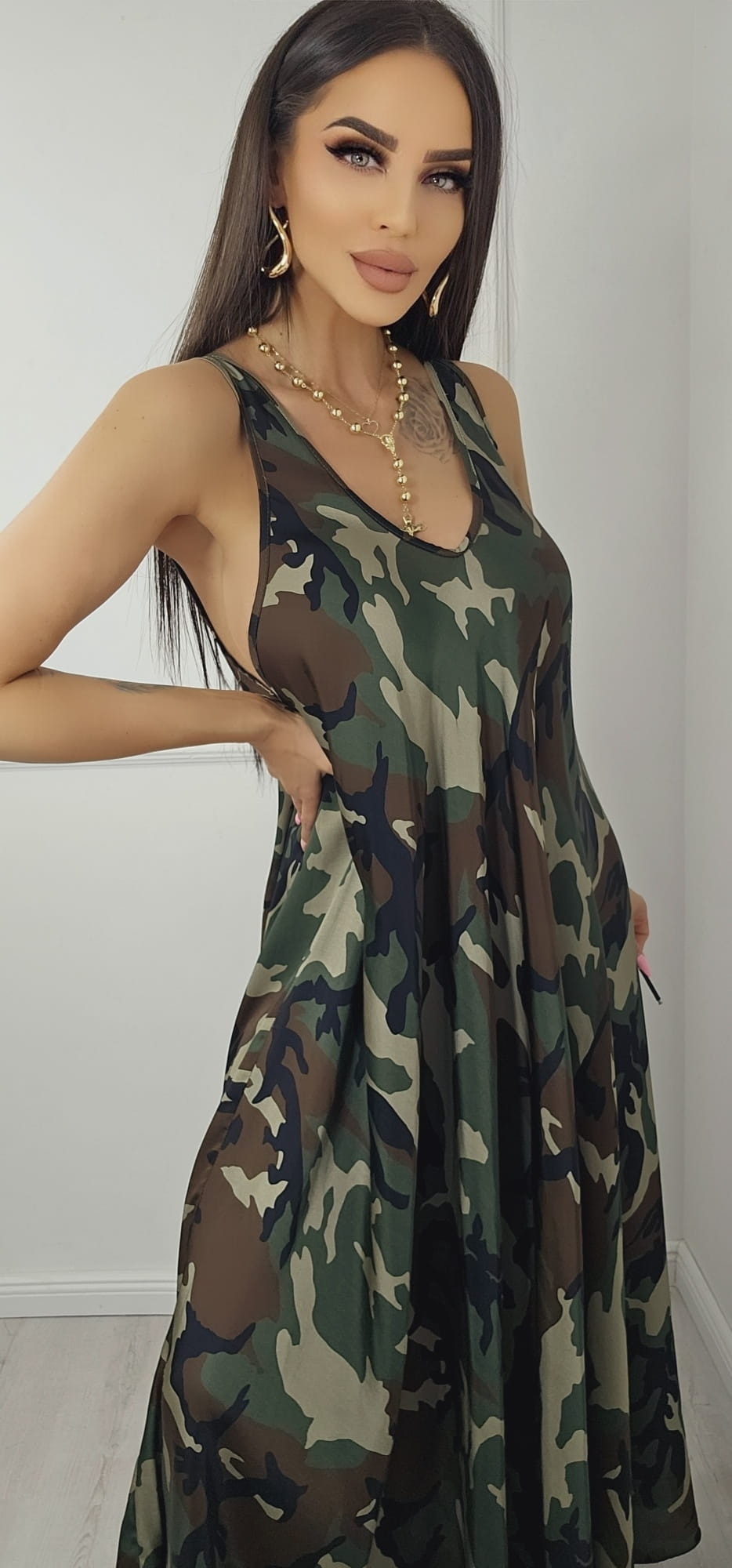 Camouflage Cami A-line Maxi Dress