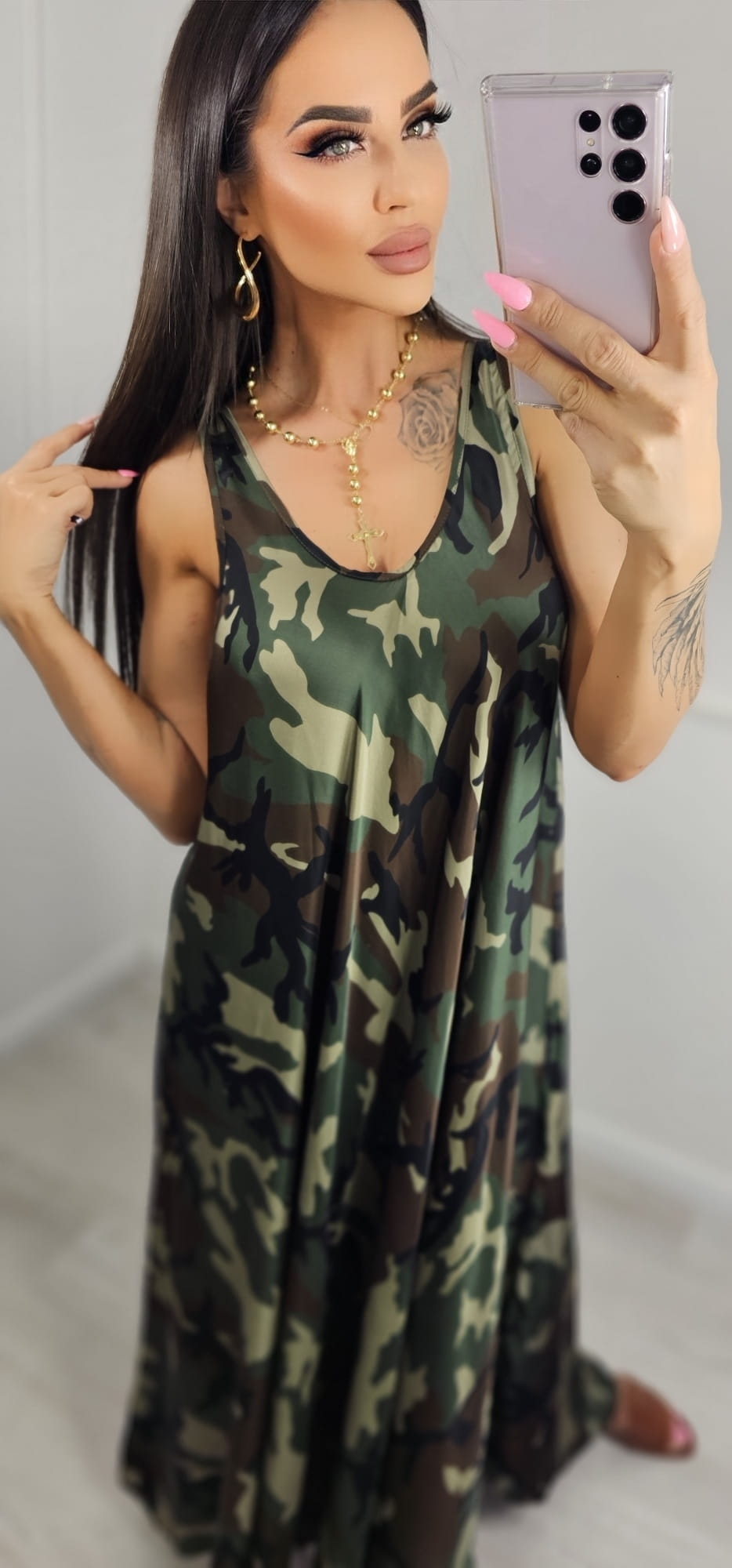 Camouflage Cami A-line Maxi Dress