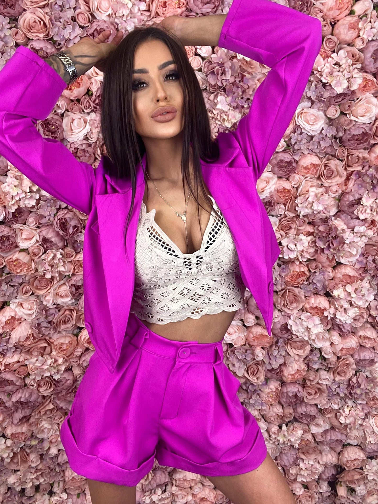 Purple 2 Piece Set Suit Short Jacket And High Waist Shorts 6-12 UK