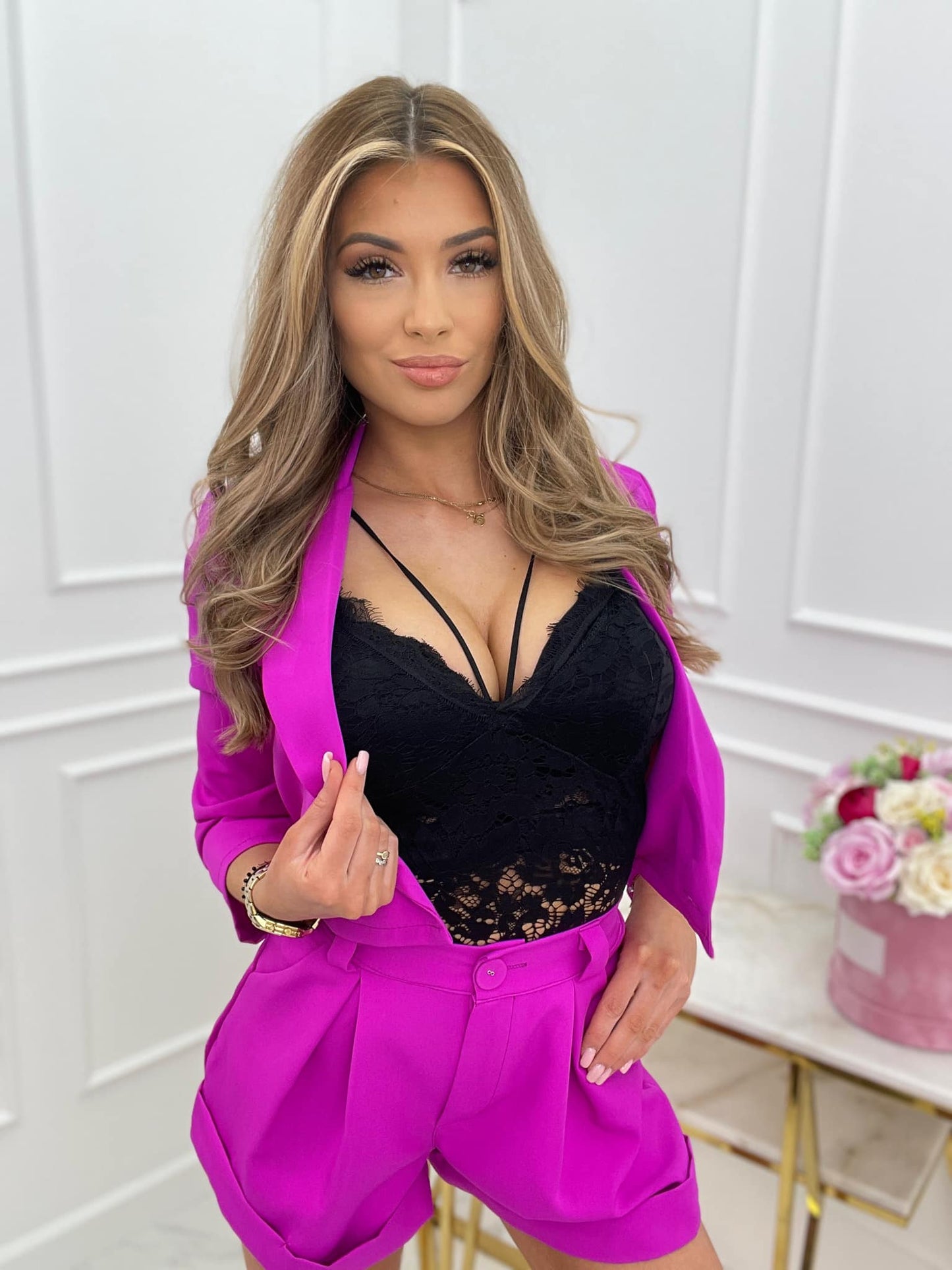 Purple 2 Piece Set Suit Short Jacket And High Waist Shorts 6-12 UK