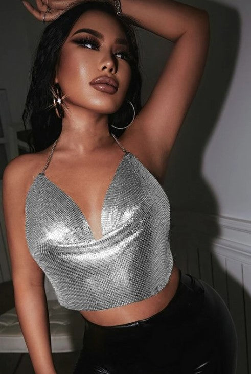 Silver Crop Top Bra Body Chain Chest Harness