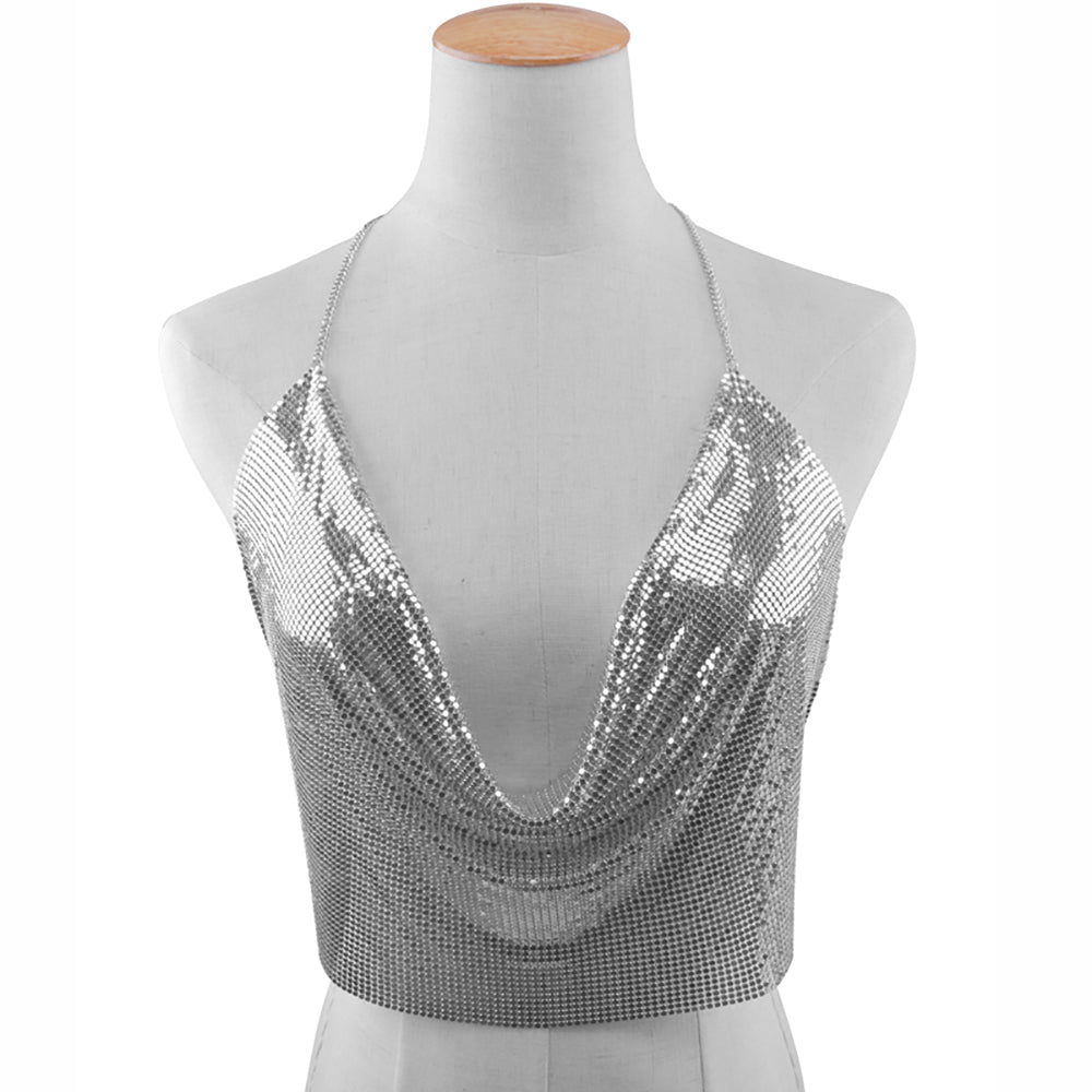 Silver Crop Top Bra Body Chain Chest Harness
