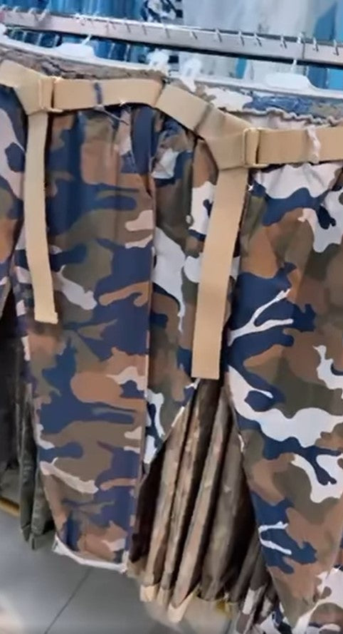 Khaki Camouflage Boyfriend Trousers With Pockets And Belt