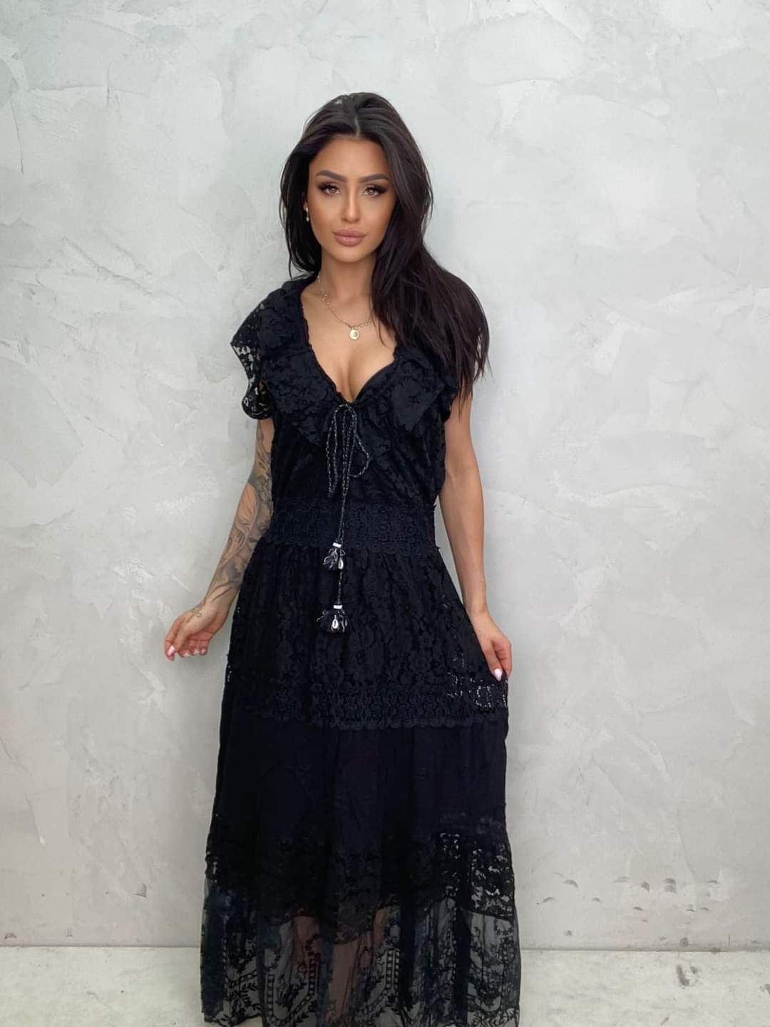Black Maxi Lace Boho Sleeveless Dress