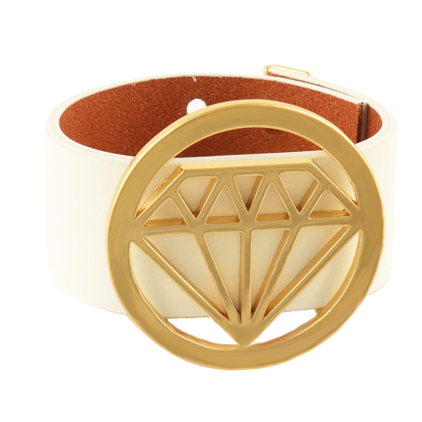 Colibra Diamond Design Leather Bracelet 24 CT Gold Pleated