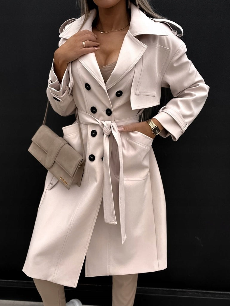 Beige Double Breasted Trench Coat