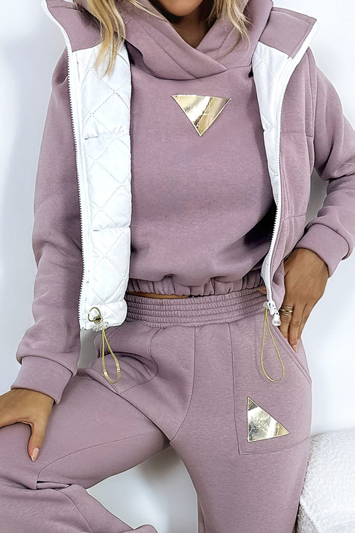 Lavender Three Piece Tracksuit With Crop Gilet