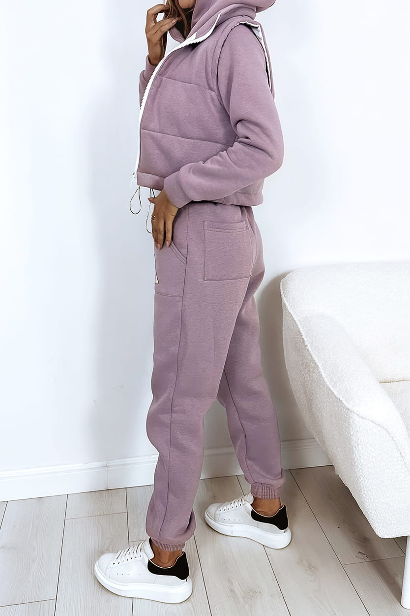 Lavender Three Piece Tracksuit With Crop Gilet