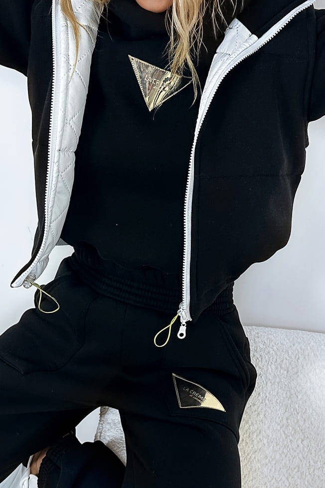 Black Tree Piece Tracksuit With Crop Gilet