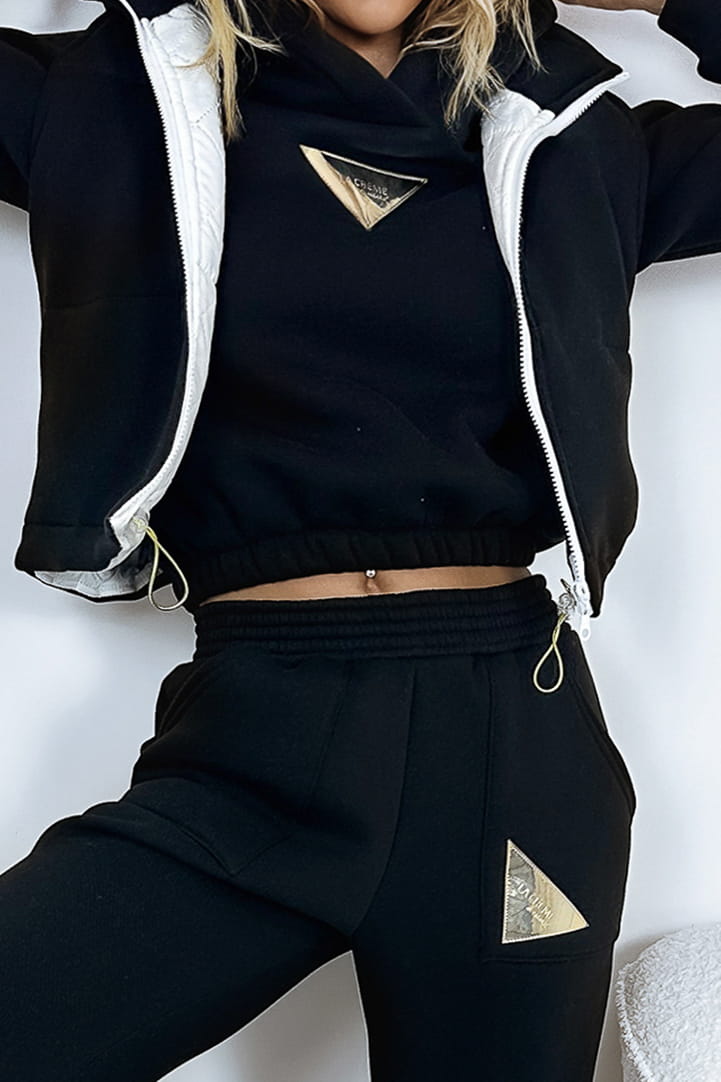 Black Tree Piece Tracksuit With Crop Gilet