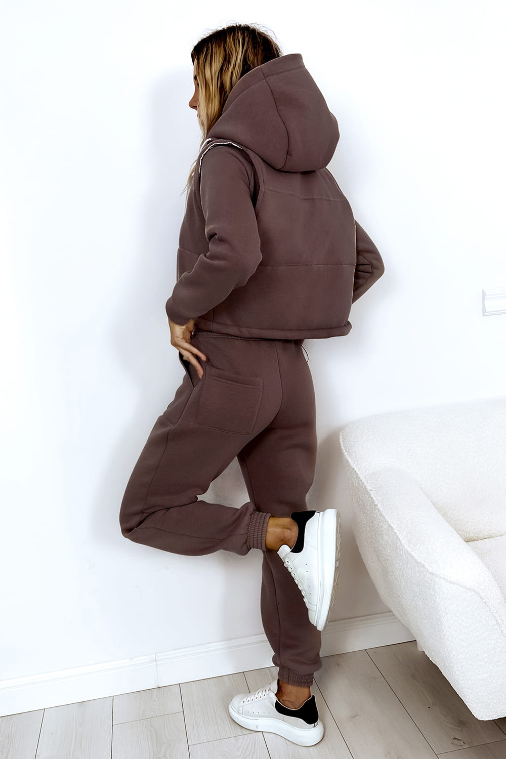 Chocol Three Piece Tracksuit With Crop Gilet