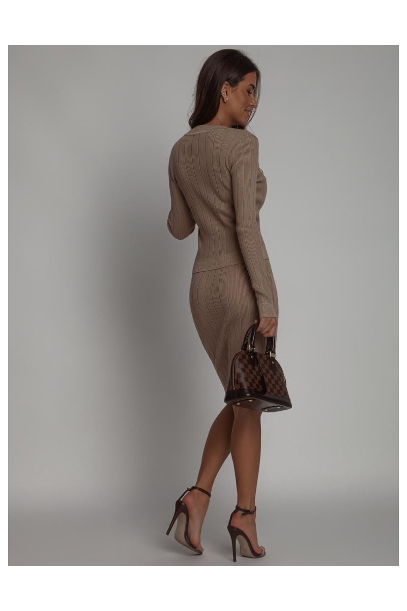 Camel Coord Set Mini Dress And Cardigan