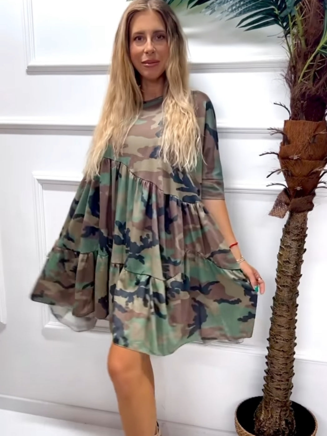 Oversized Mini Camo Short Sleeve Dress