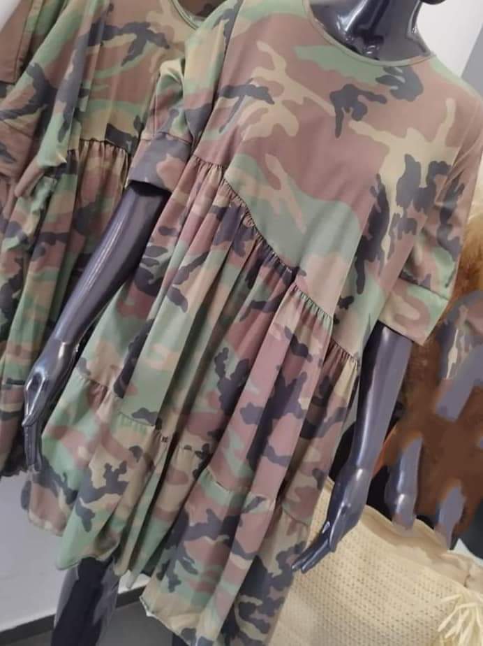 Oversized Mini Camo Short Sleeve Dress