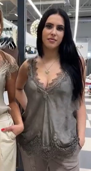 Khaki Lace Satin Vest Top