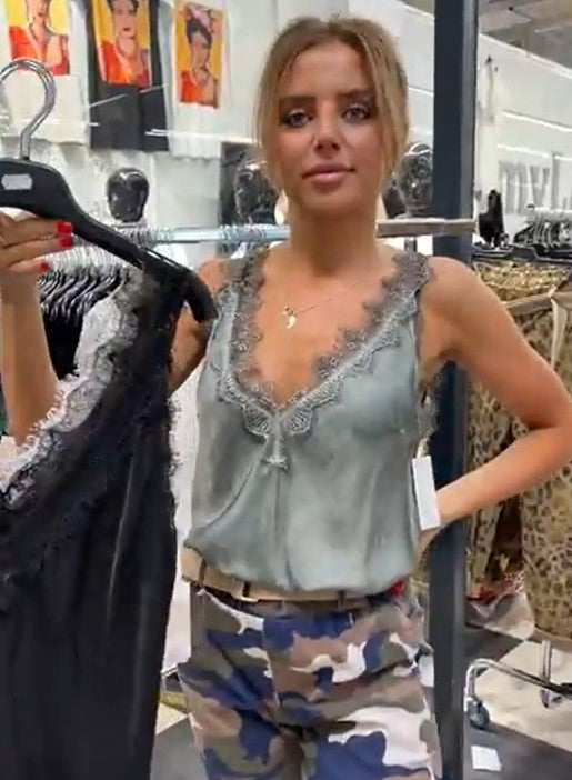 Khaki Lace Satin Vest Top
