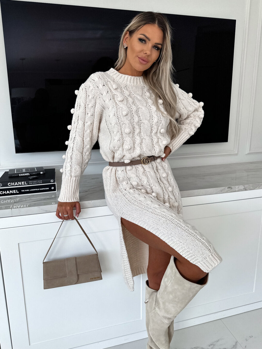 Cream Midi Chunky Jumper Dress