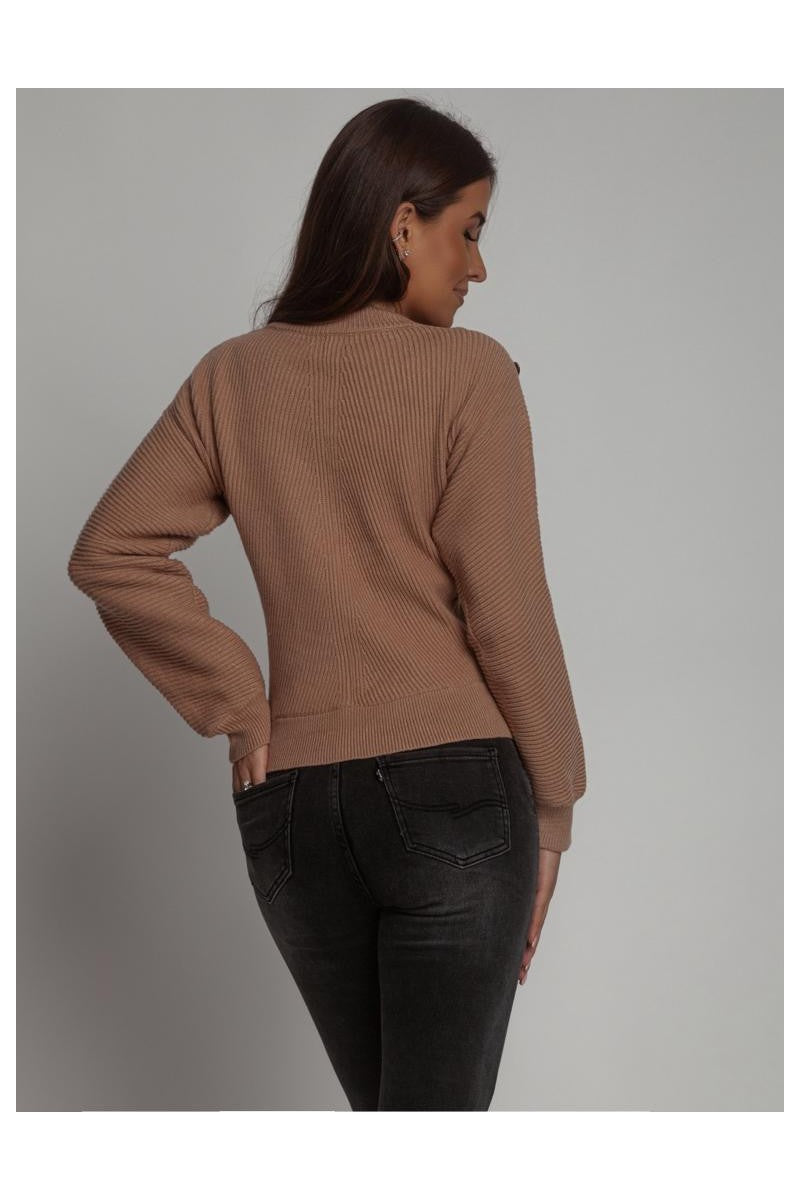 Camel Polo Neck Jumper With Gold Buttons
