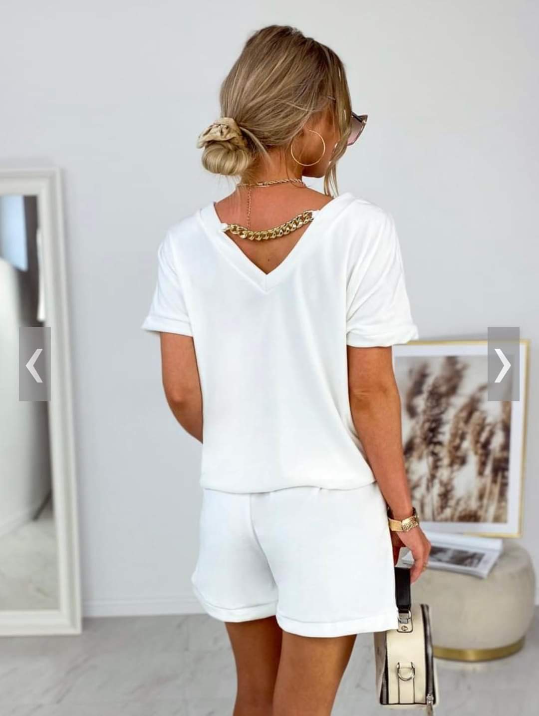 White Short Velour V Neck Tracksuit