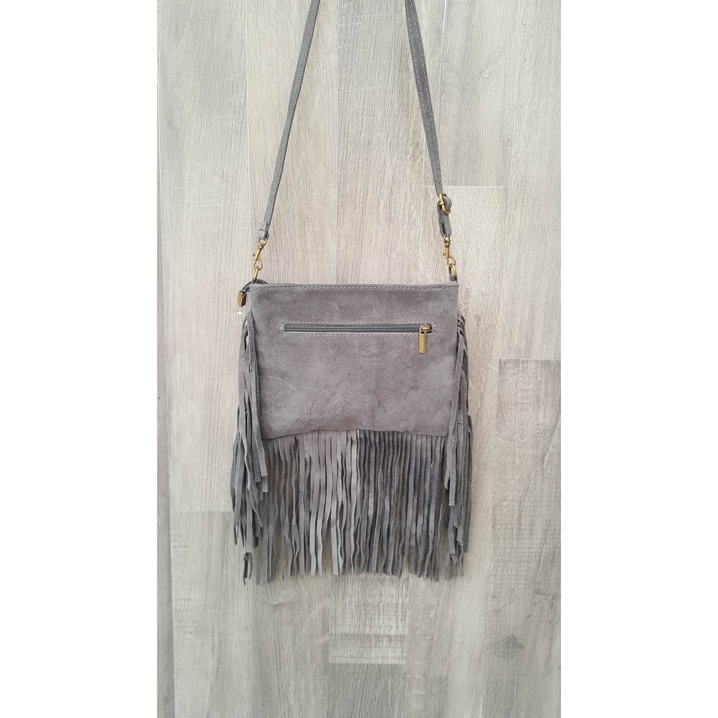 Grey tassel suede small handbag