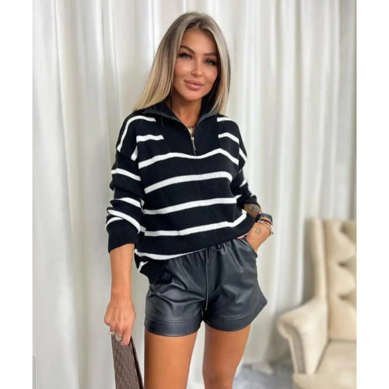 Black leather look shorts with pockets
