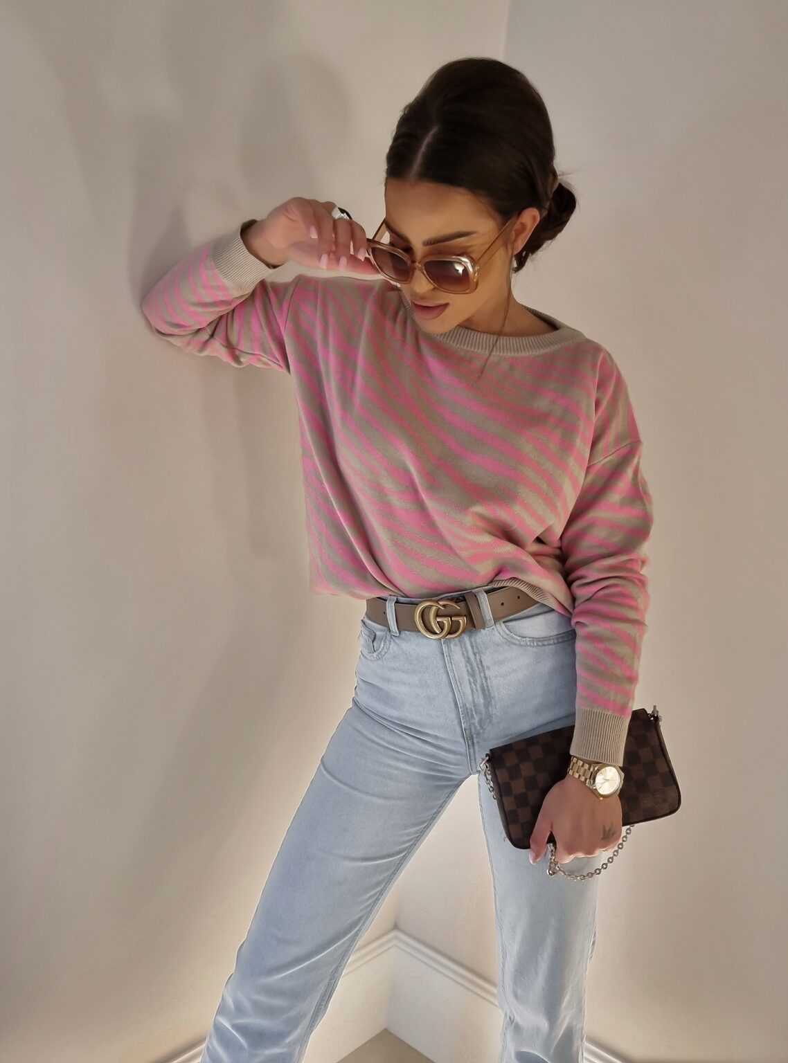 Pink, Beige Zebra Print Short Jumper
