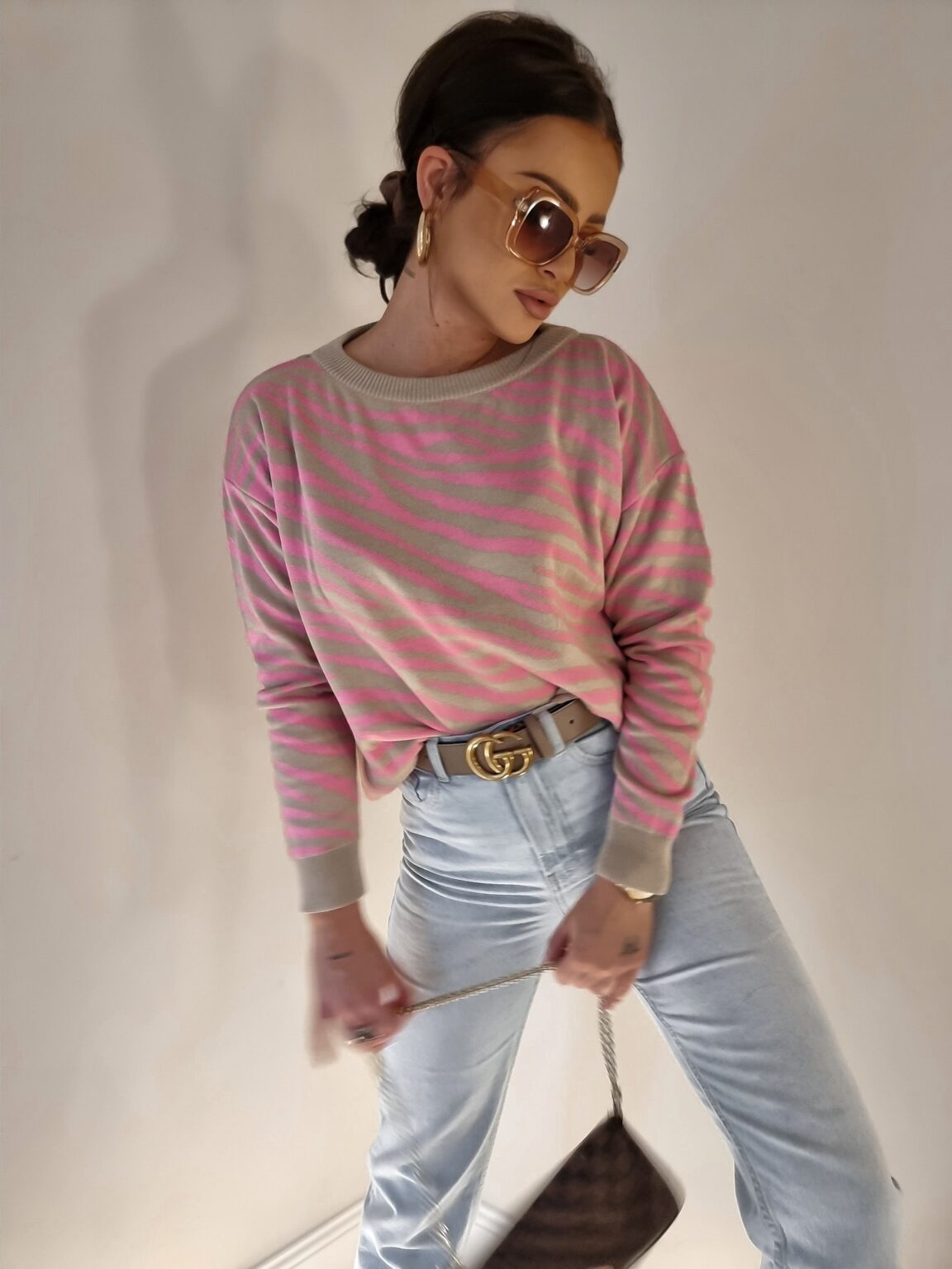 Pink, Beige Zebra Print Short Jumper