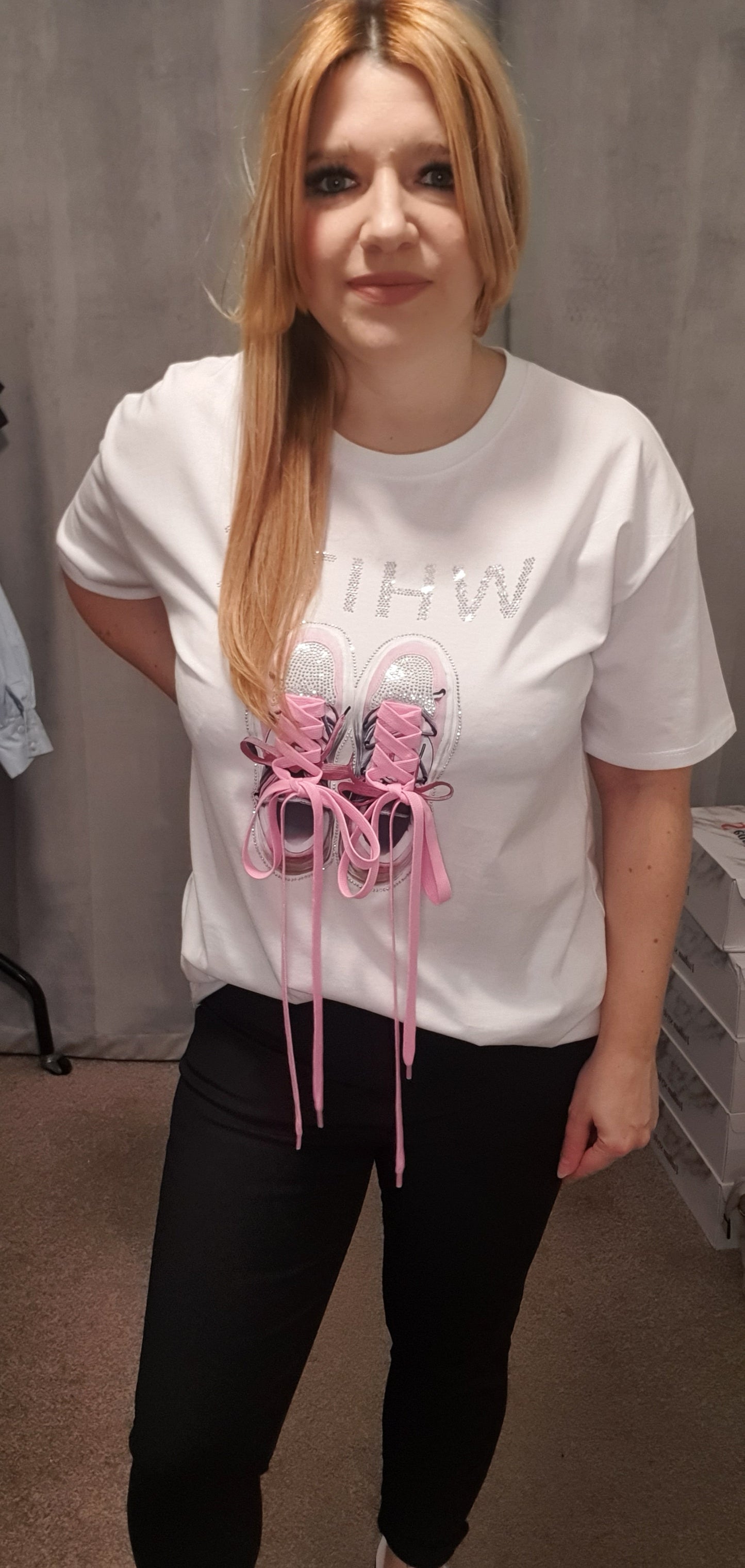 White T-Shirt With Trainers Print