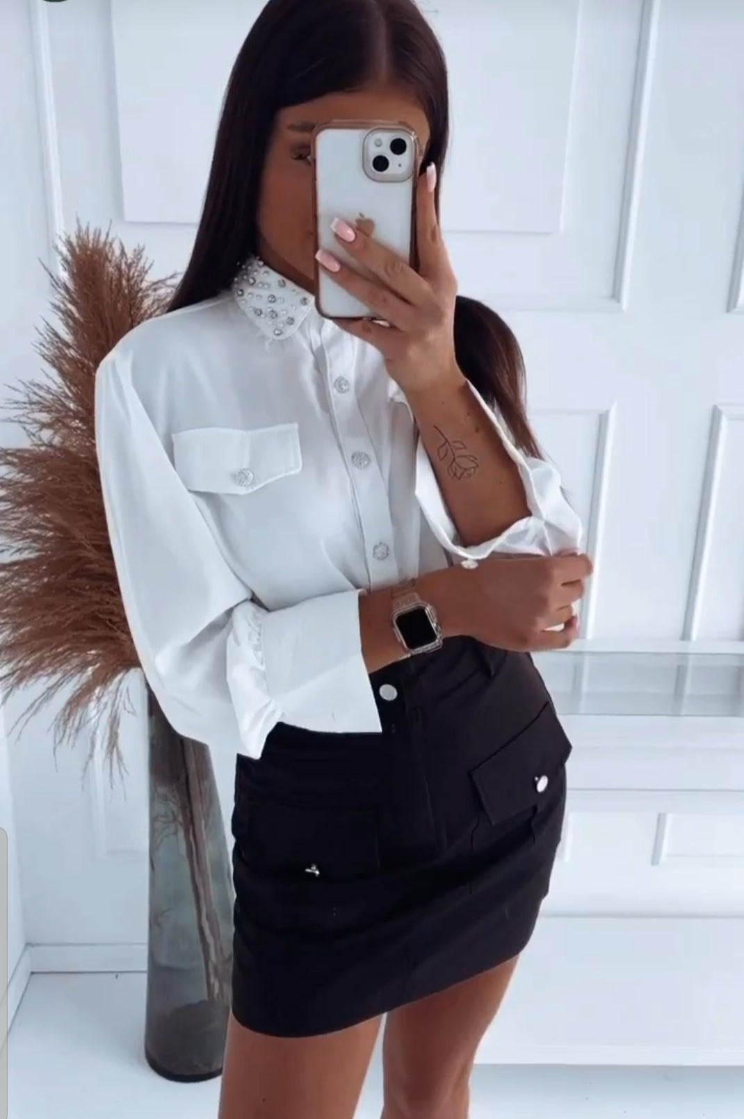 Off White Shirt, Blouse with Decorative Buttons