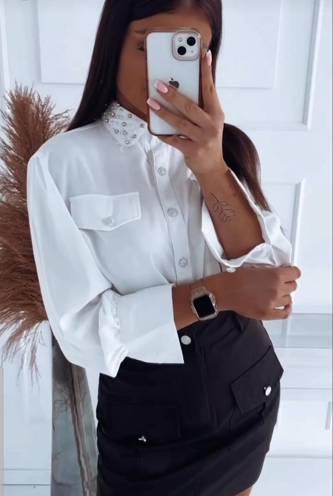 Off White Shirt, Blouse with Decorative Buttons