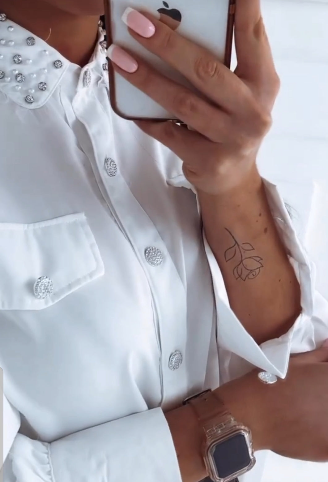 Off White Shirt, Blouse with Decorative Buttons