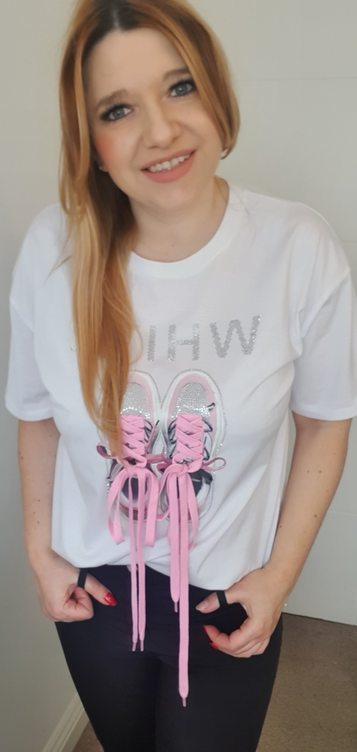 White T-Shirt With Trainers Print