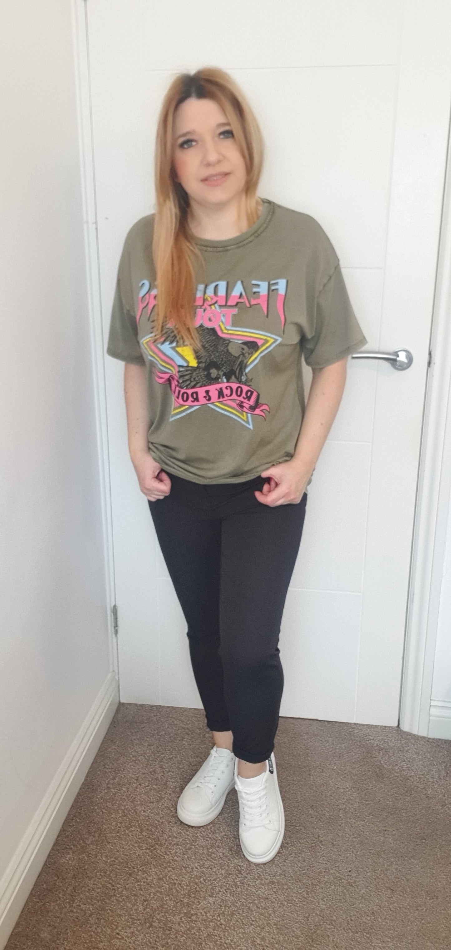 Cotton Fearless Tour Rock and Roll Print T-Shirt