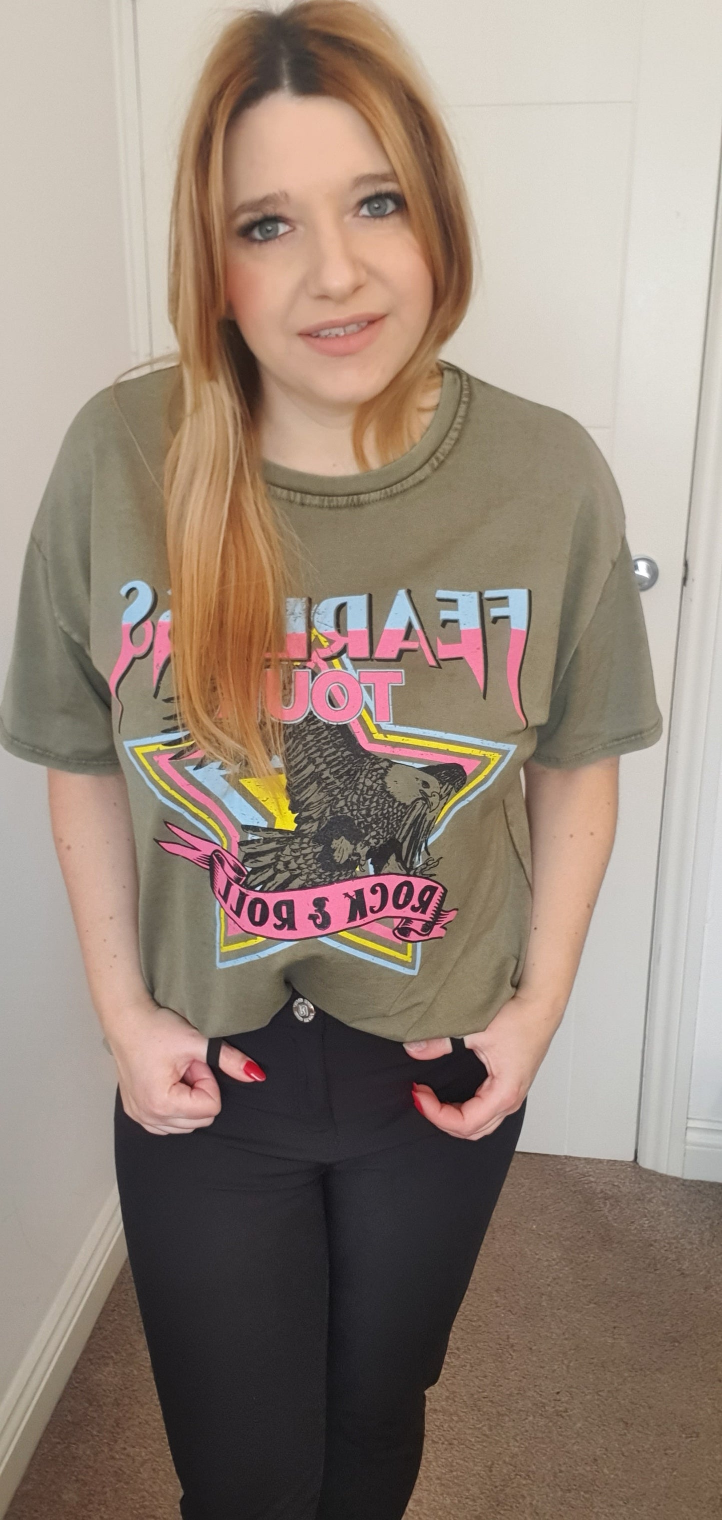 Cotton Fearless Tour Rock and Roll Print T-Shirt