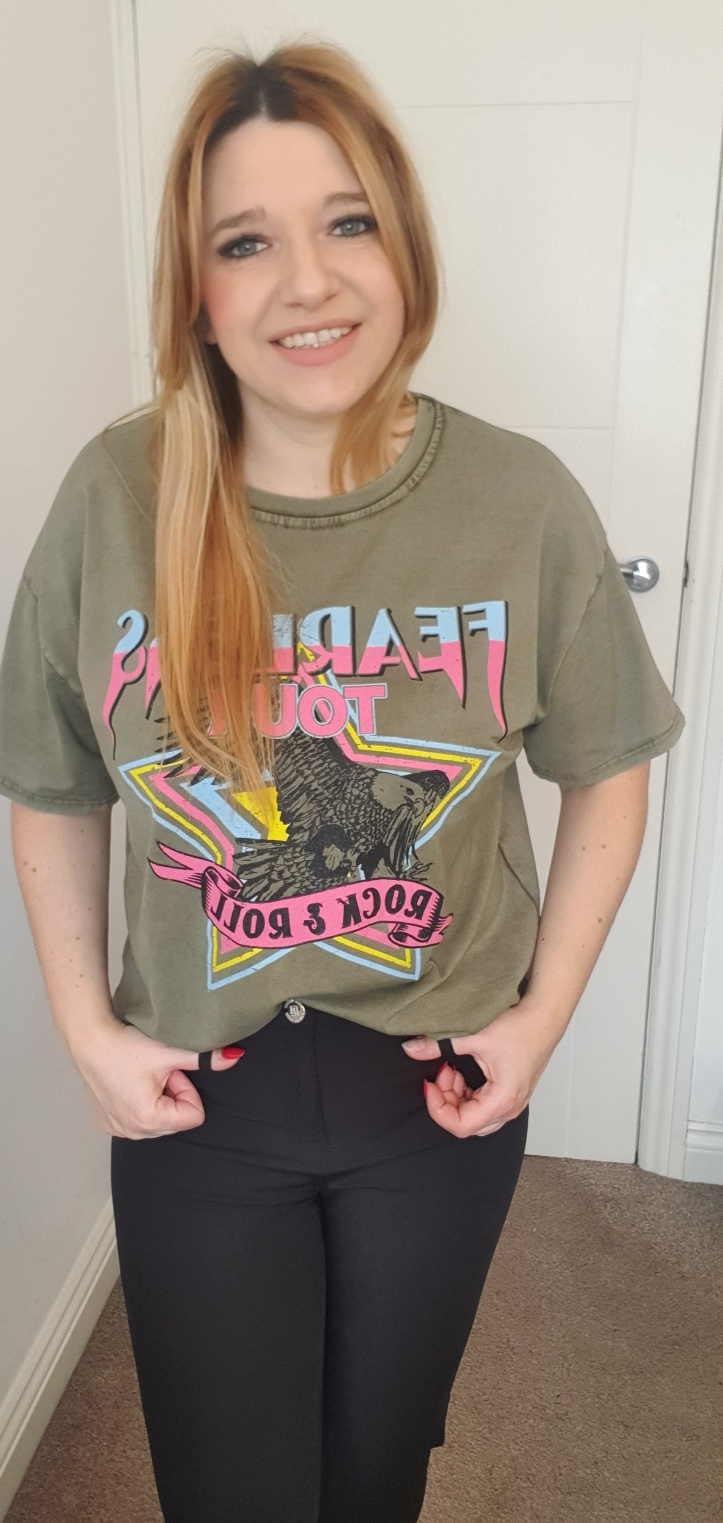 Cotton Fearless Tour Rock and Roll Print T-Shirt