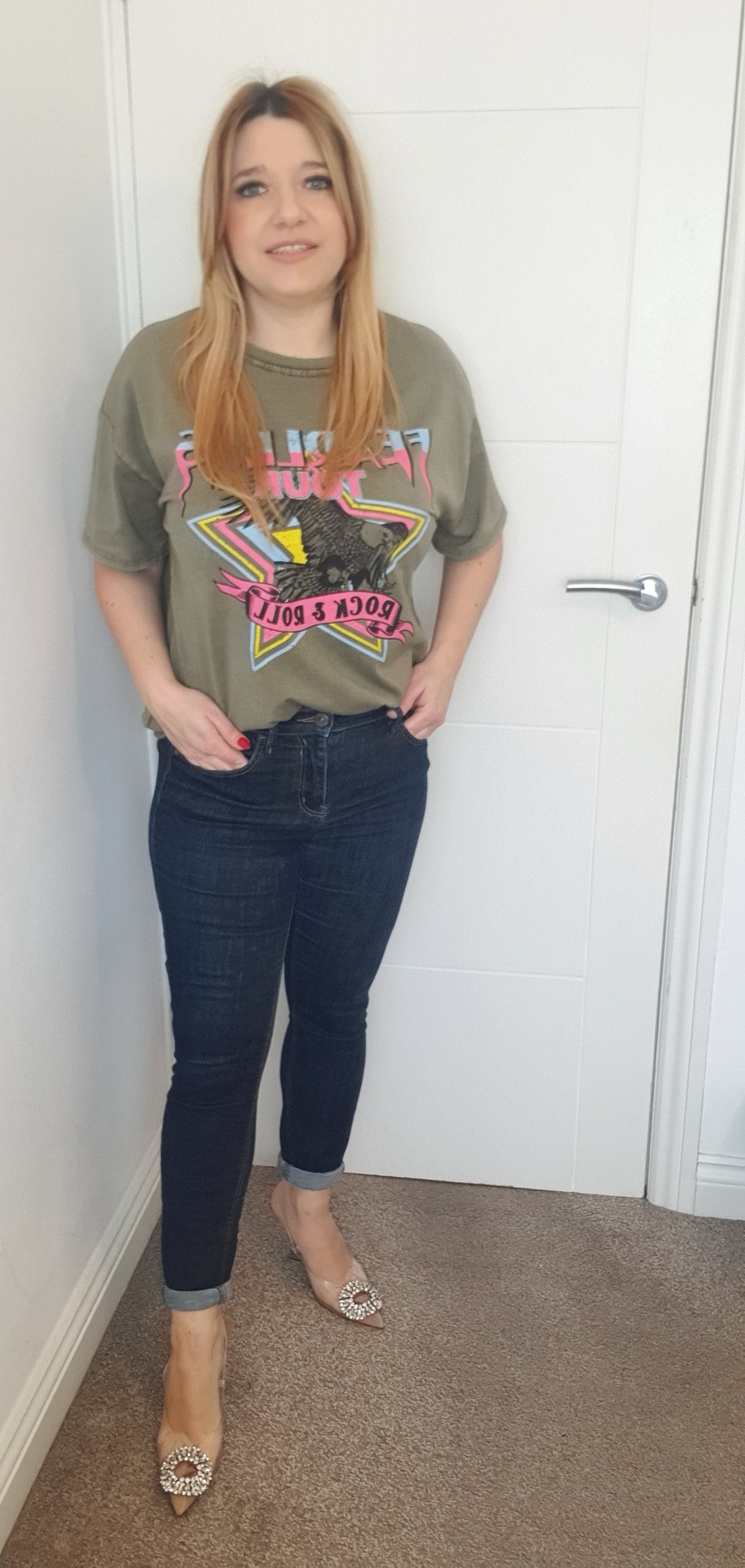 Cotton Fearless Tour Rock and Roll Print T-Shirt