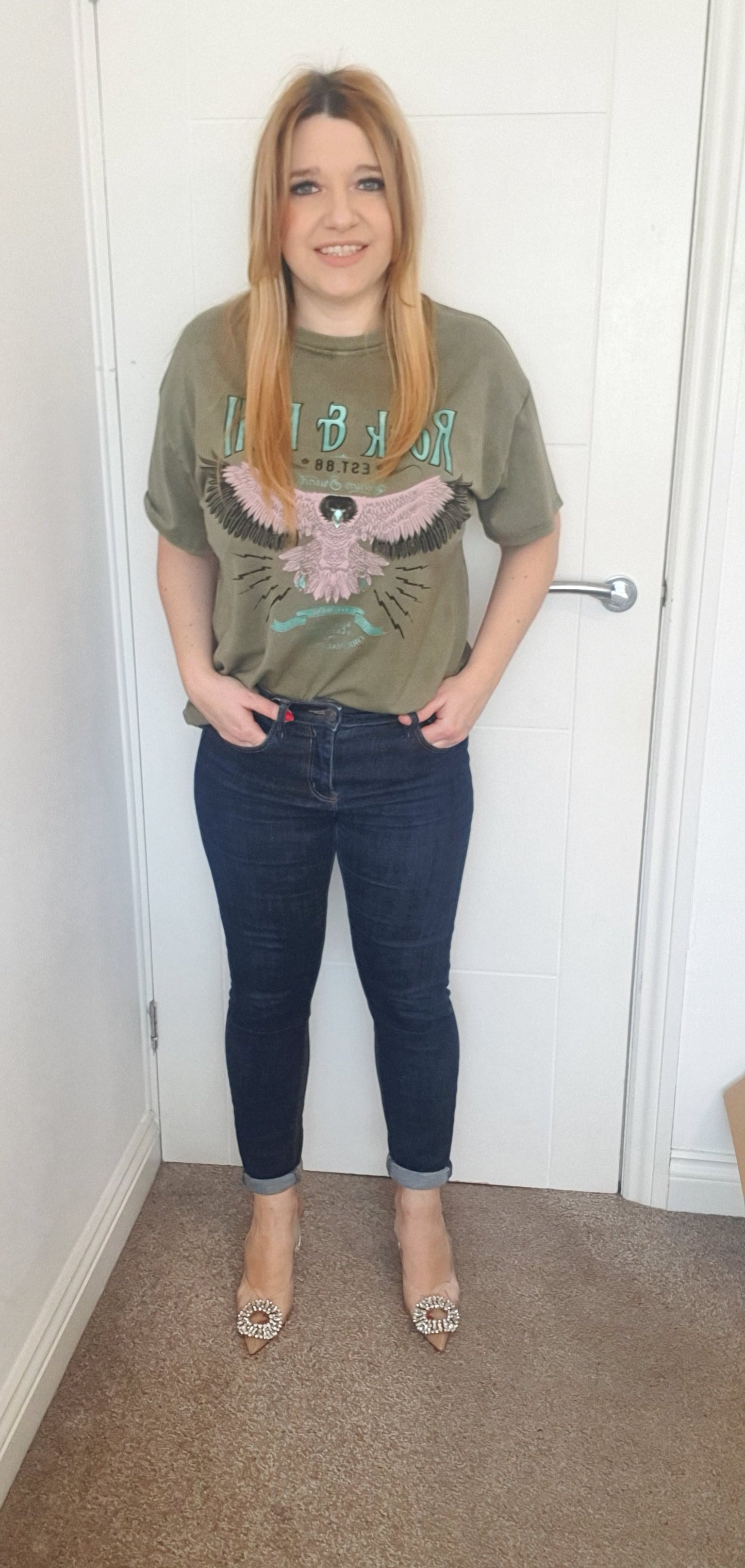 Rock and Roll Eagle Print T-Shirt in Khaki Colour