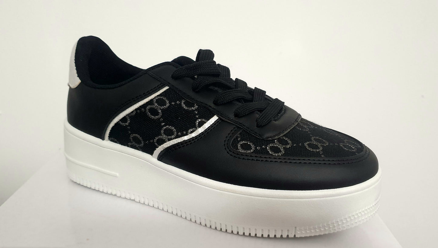 Black Faux Leather Platform Trainers