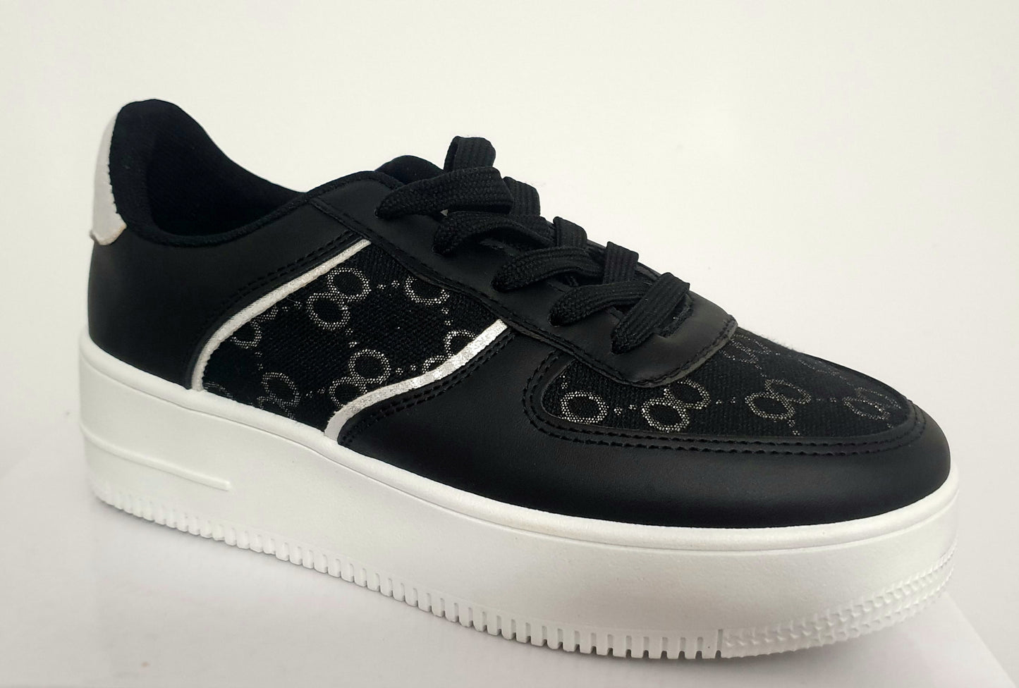 Black Faux Leather Platform Trainers
