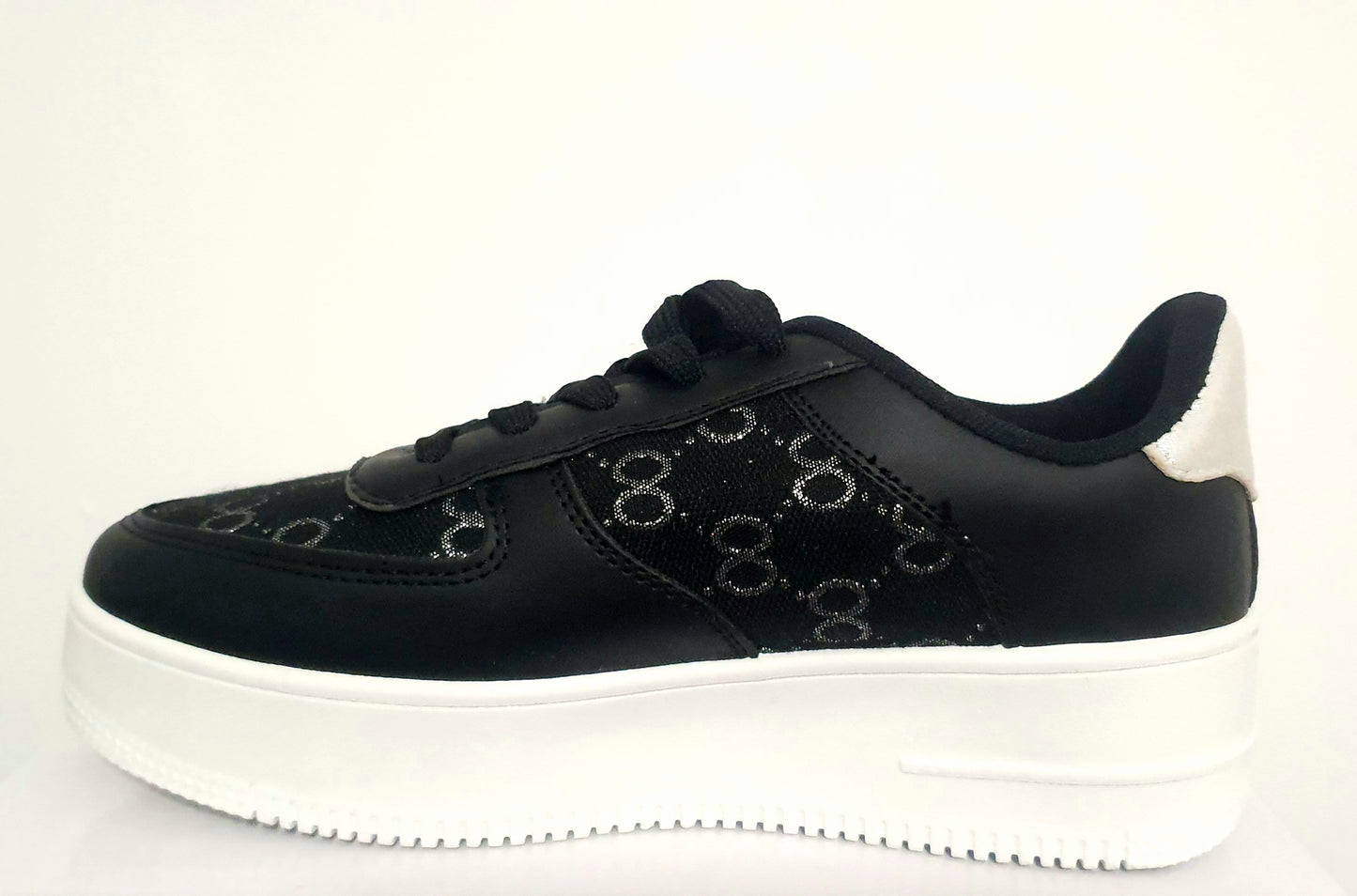 Black Faux Leather Platform Trainers