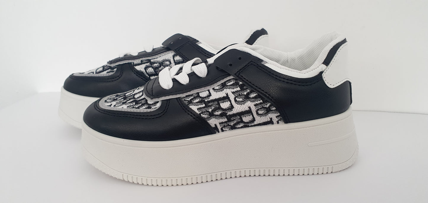 Black and White D Design Platform Trainers