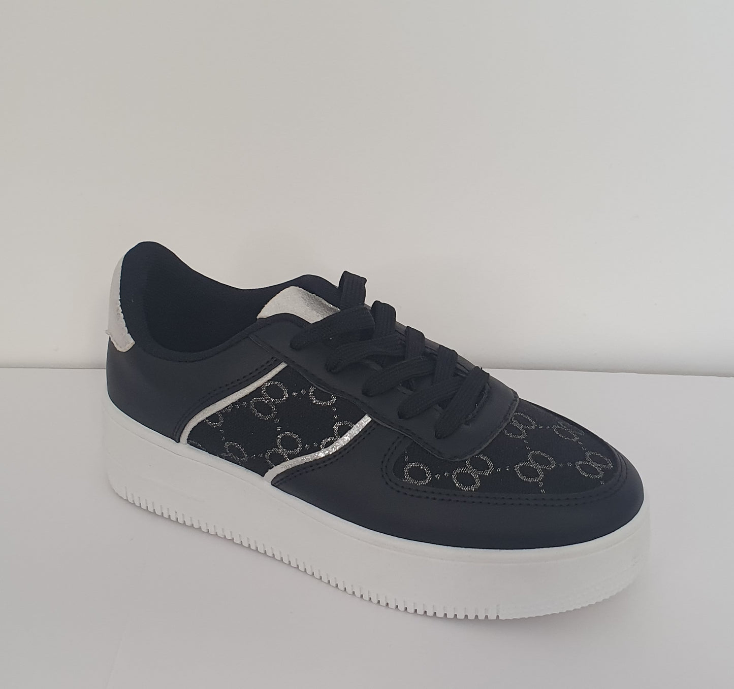 Black Faux Leather Platform Trainers