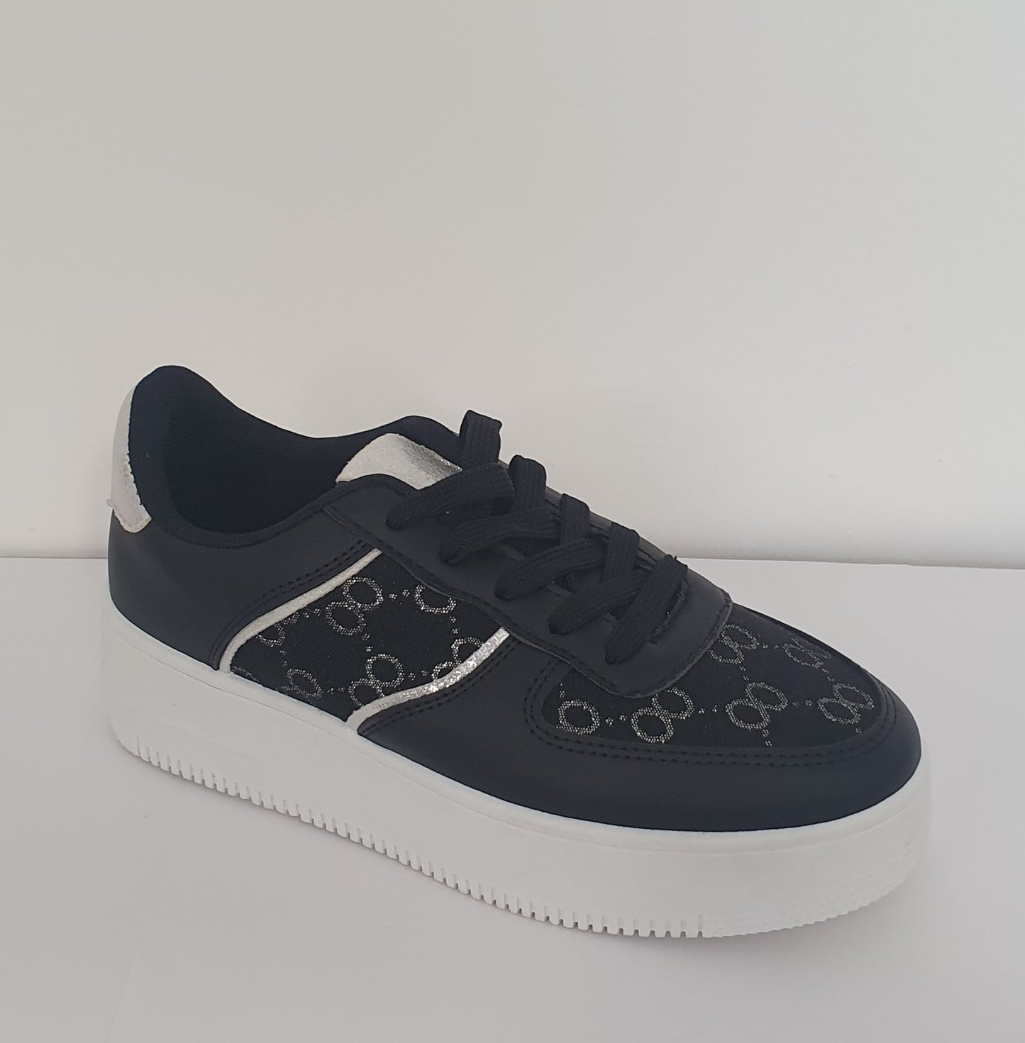Black Faux Leather Platform Trainers