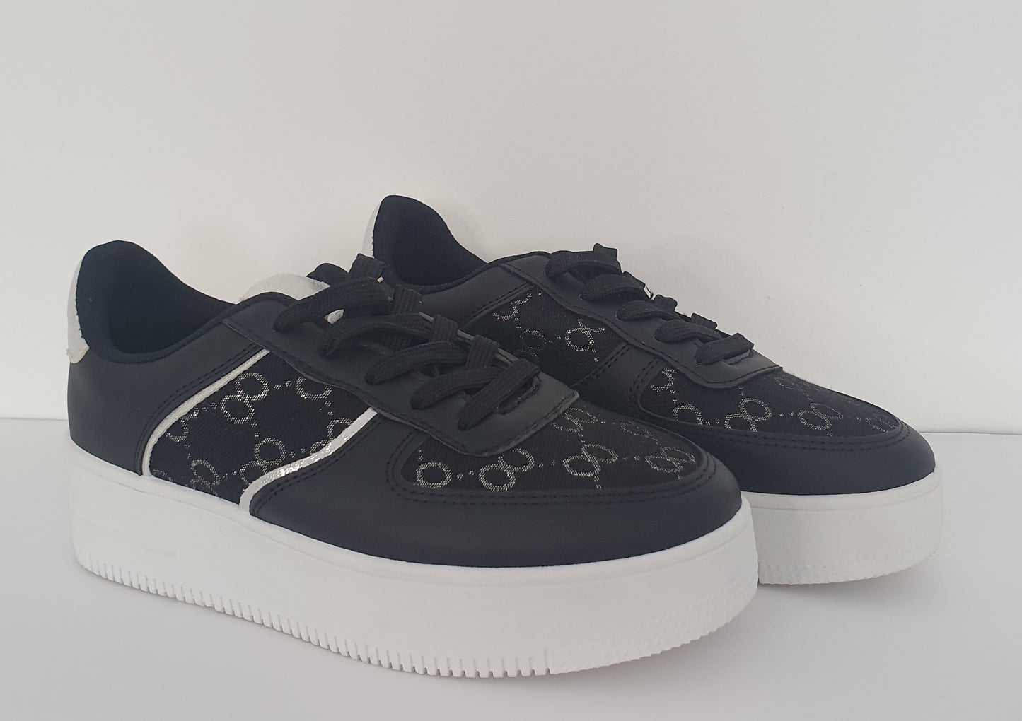 Black Faux Leather Platform Trainers