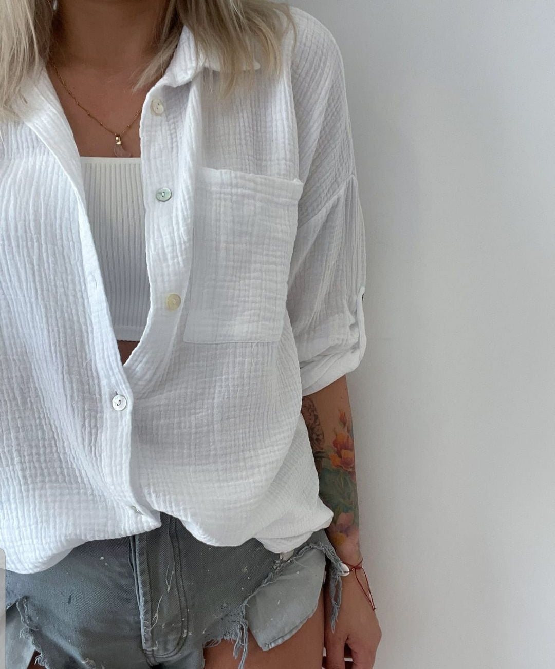 Thin Lilac Muslin Shirt In Pastel Colour One Size